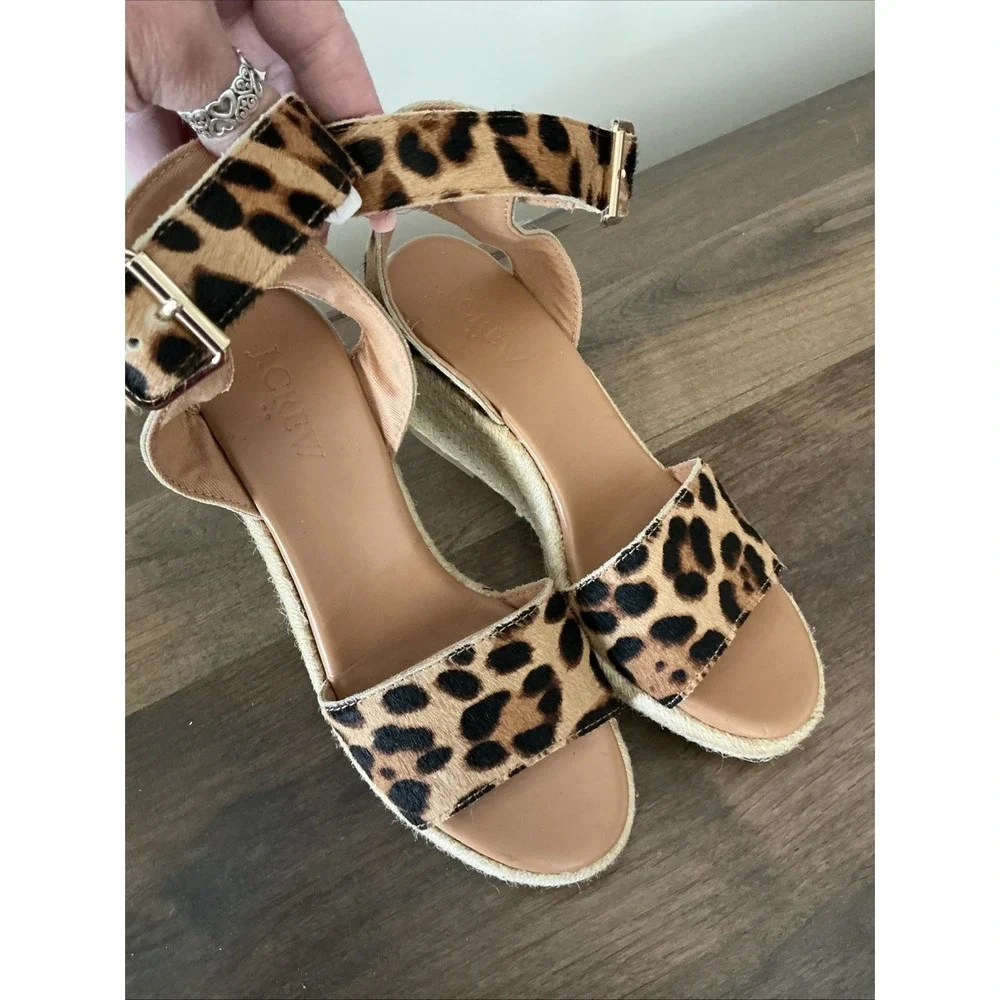 J Crew Calf Hair Espadrille‎  Leopard Print Wedges 5